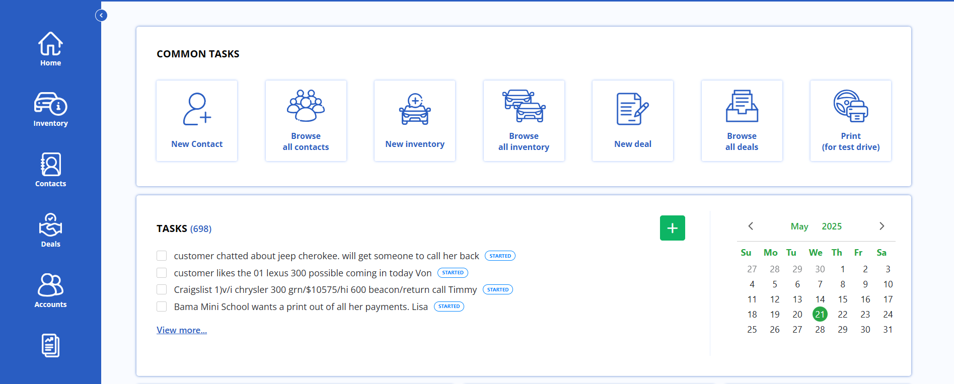 Screenshot of CRM for car dealers project